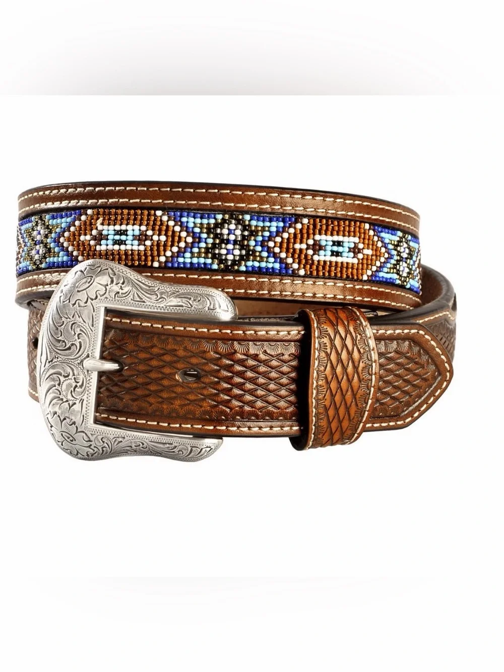 Nocona Men's Brown Leather Beaded Western Belt Size 44